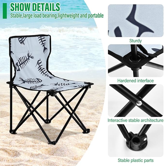Fishbone Portable Camping Chairs Folding Chair - Durable Oxford Fabric Lightweight Iron Frame Easy Fold Design - Ideal for Outdoor Activities Camping Fishing and Travel