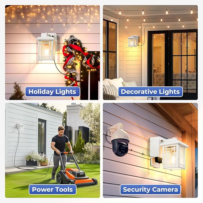2-Pack Outdoor Wall Light with GFCI Outlet White Dusk to Dawn Exterior Light Fixture Wall Lantern Waterproof Front Porch Lights Wall Mount Modern Outdoor Coach Lights with Water Ripple Glass