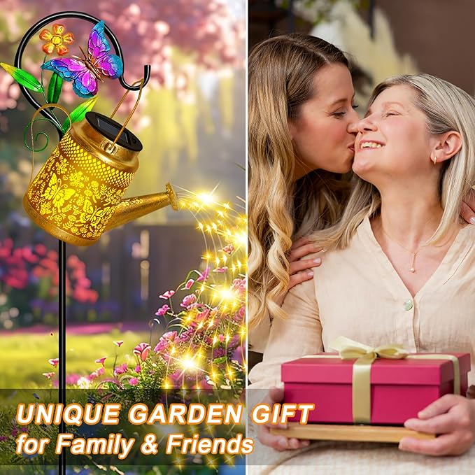 Butterfly Solar Watering Can Lights Outdoor Waterproof Garden Lanterns with Shepherd Hook Solar Garden Decor for Yard Outdoor Landscape Pathway Gift for Women Mom GrandmaChristmas Gifts 2 Pack