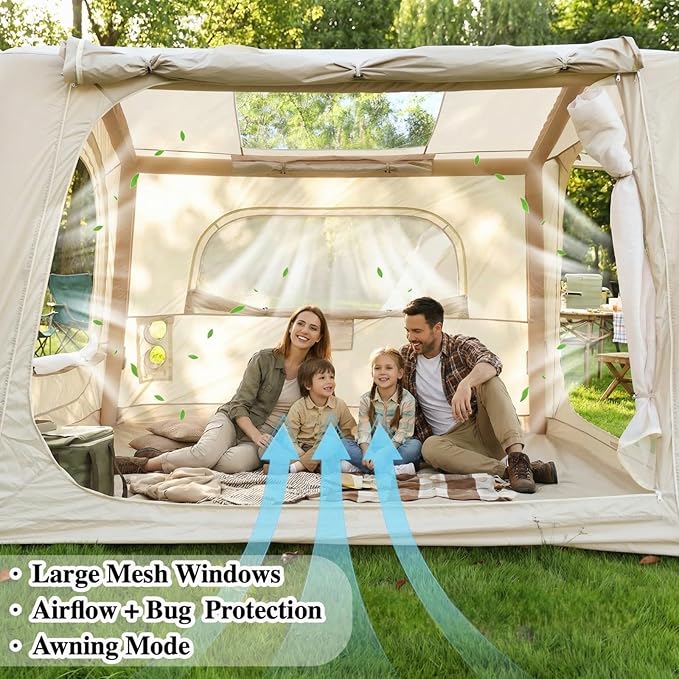 Inflatable SUV Tent for Camping 4–6 Person Air Tent with Pump 5 Min Easy Setup Blow Up Tent PU3000 Waterproof Oxford 4 Season Glamping Tent Standalone Car Camping Shelter