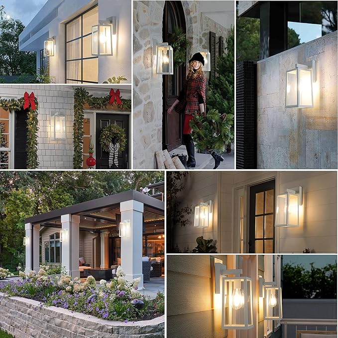 MAXvolador Outdoor Wall Sconce Large Exterior Waterproof Wall Lantern Light Fixture White Porch Lights Glass Anti-Rust E26 Patio Lighting 2 Pack