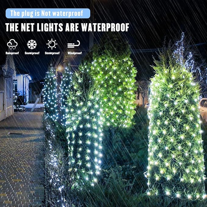 JMEXSUSS 200 LED Cool White Net Lights for Bushes 9.8 ft x 6.6 ft Christmas Net Lights Outdoor Mesh Light Connectable with Remote Plug in for Christmas Tree Garden Bush Decor