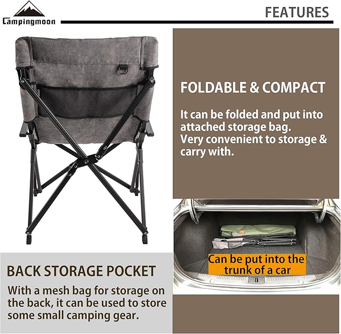 CAMPINGMOON Foldable Cotton Canvas Campfire Bonfire Open Fire Pits Camping Chair Low Style Chair Gray F-1003C-H