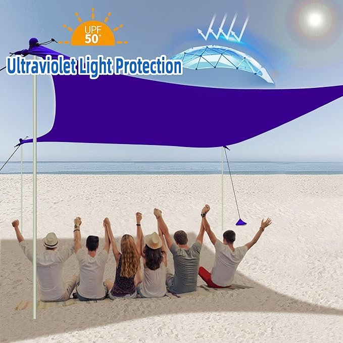 UMARDOO Family Beach Tent Canopy Sun Shade Portable 10×10FT Large Wind Resistance Beach Sun Shelter Easy Setup with Packable Carry Bag for Outdoor Travel UPF 50+(Purple)