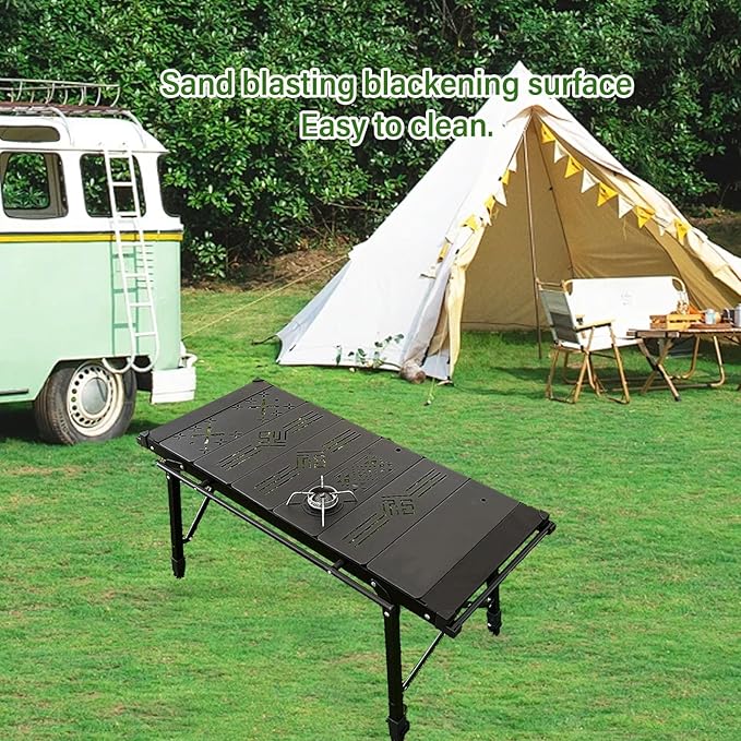 Folding Camping Table 0.5 Unit IGT Board Accessories Aluminum Alloy Outdoor Cook System Portable Picnic Table with Carry Bag for Backyard BBQ (Flat Tabletop)