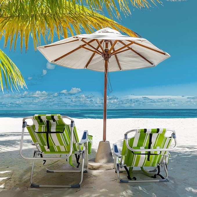 2 Pack Tall Beach Chairs for Adults 5-Position Reclining Backpack Beach Chair with Cooler Pouch Portable Lightweight Folding Aluminum Beach Chair with Cup Holder Supports 220lbs Green Stripes