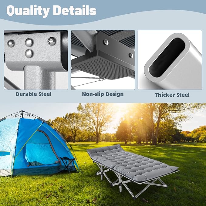 Portable Folding Camping Cot for Adults with Mattress Lightweight Camp Bed with Carry Bag for Outdoor Travel Hiking Beach and More