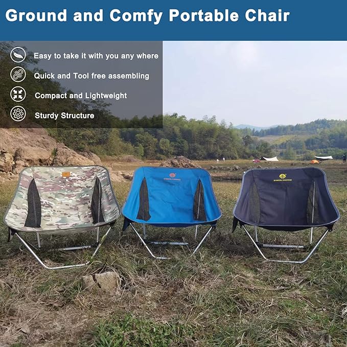 Ultralight Folding Camping Chair Low Lightweight Foldable Camp Chairs with Carry Bag for Hiking Backpacking Picnic Outdoor Concert Sports Events Beach