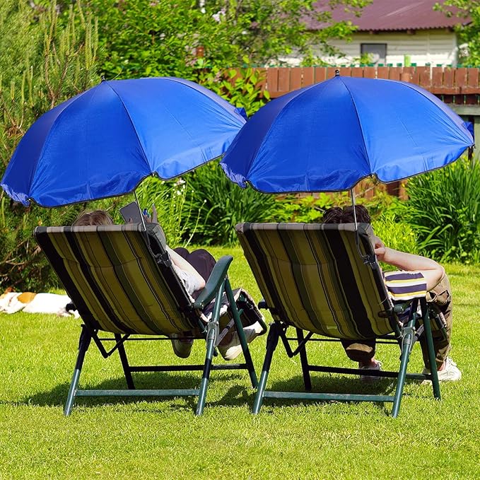 Buryeah 2 Pcs Automatic Chair Umbrella with Universal Clamp 44 UPF 50+ Portable Clamp on Beach Chair Adjustable Wheelchair Umbrella for Outdoor Patio Parasol