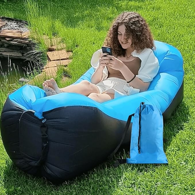 Inflatable Lounger Air Sofa Hammock Inflatable Couch for Camping Perfect for Beach Chair Waterproof Anti-Air Leaking Pouch Couch Air Chair for Outdoor Beach Hiking (Purple)