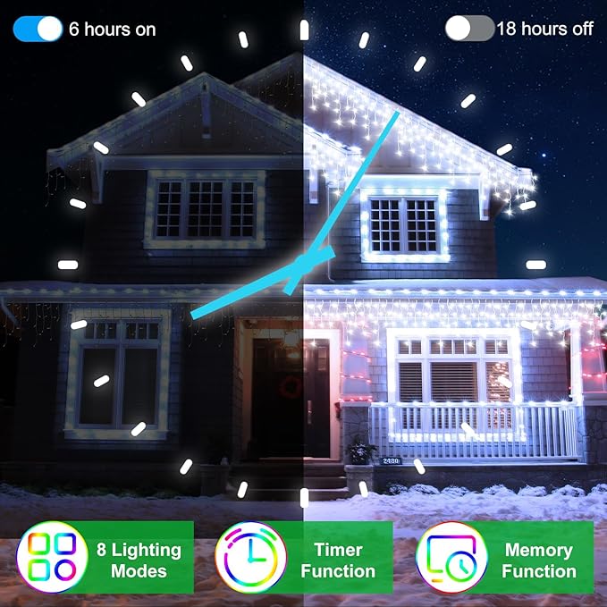 1296 LED 131FT Christmas Lights 288 Drops Outdoor Hanging lights with 8 Modes &amp Timer Plug in Curtain String Light Outdoor Waterproof for House Tree Holiday Wedding Party Outside Decor (Cool Whi