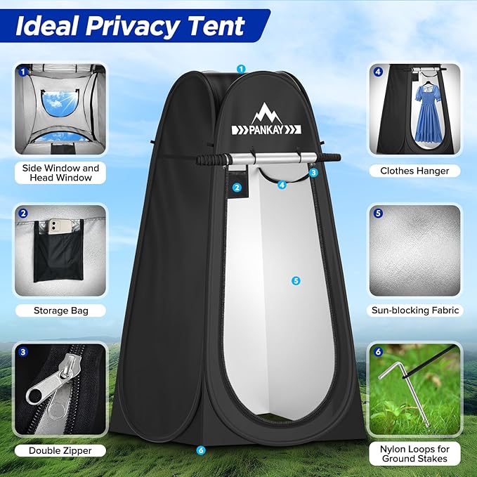 PANKAY Portable Toilet with Pop up Privacy Tent X Large Camping Toilet Portable Potty for Adults Outdoor Shower Tent Changing Room Instant Pop Up Washable Foldable Camp Toilet Kit with Carry Bag