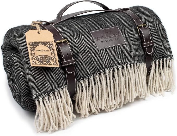 Komorebi Extra Large Picnic Blanket - 78” x 59” – Waterproof Outdoor Blanket Foldable &amp Portable Sandproof Beach Blanket – Grey Travel Mat with Faux Wool &amp Carry Handle