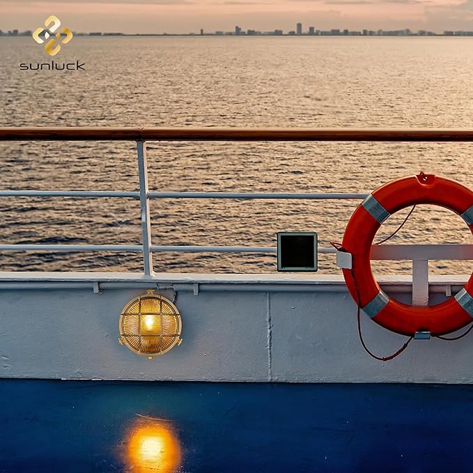 Sunluck Brass Bulkhead Light Grid Round Nautical Wall LampshadeCeiling MountSauna Light Waterproof IP54Rust ResistantDecoration CafeBarPorchesPatiosRestaurants