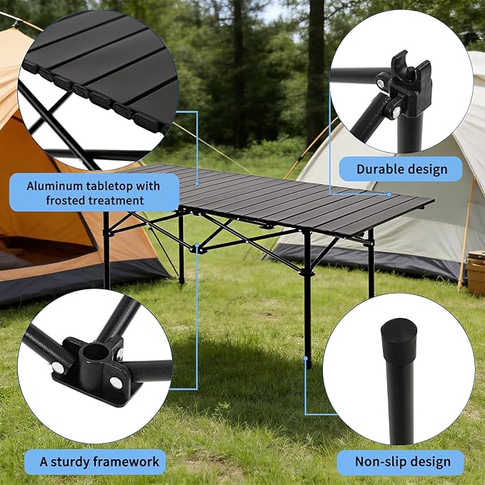 Camping Table Folding Portable Camp Table with 6 Chairs Folding Picnic Table with Carry Bag Indoor Outdoor for Camping Beach Patio RV Backyard BBQ Sturdy Stable Easy to Carry Black