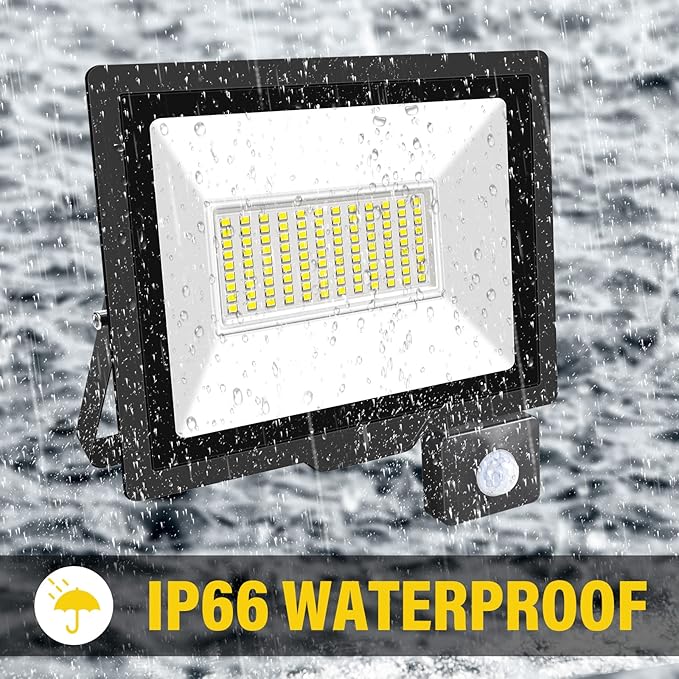 75W Motion Sensor Flood Light Outdoor 7500 LM Outdoor LED Spotlight IP66 Waterproof 6000K Daylight Security Lights for Garden Garage Yard Sports Ground 110V