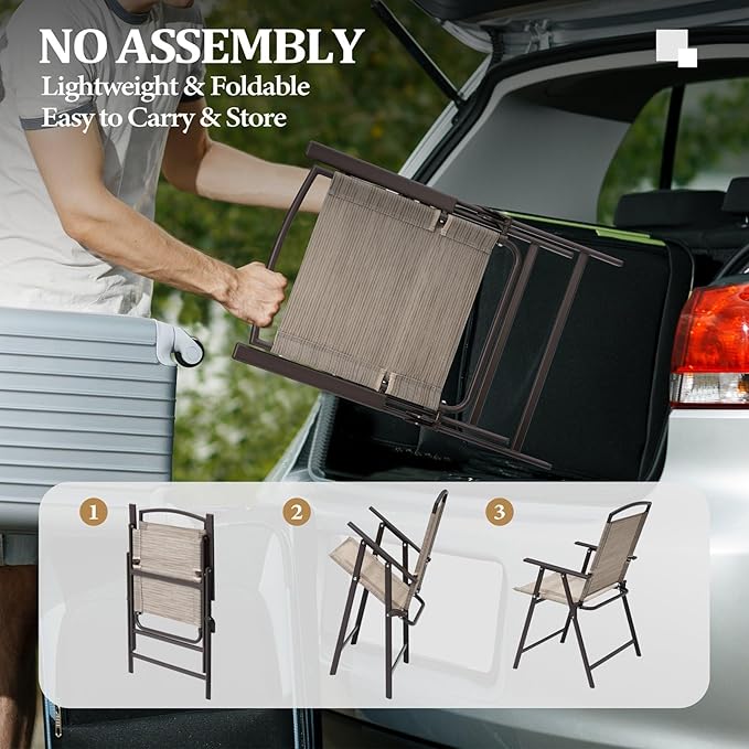Crestlive Products Patio Folding Chairs Set of 8 Outdoor Folding Chairs with Durable Rust-Resistant Frame and Breathable Textilene Material for Outside Beige