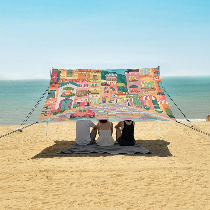 Camping Sun Shelters Colorful Small Town Street Beach Canopy 126 * 110.2in