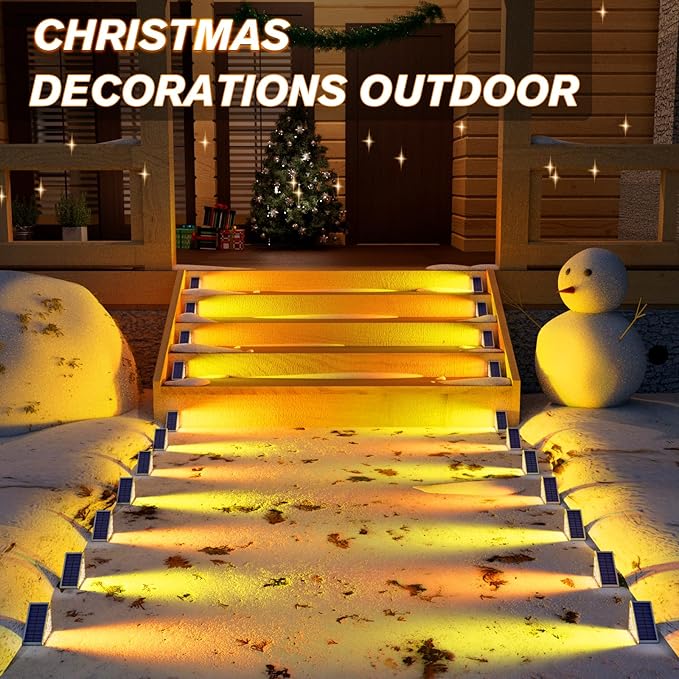 VOLISUN Solar Stair Lights 12 Pack 7 Fixed Colors Solar Step Lights Outdoor Waterproof IP67 LED Outdoor Step Light Deck Light Outdoor Decor for Garden Stair Front Step Porch and Patio