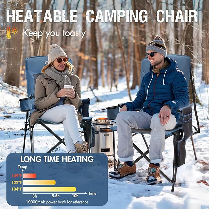 Portal Heated Camping Chairs for Adults Outdoor Sports Oversized Folding Lawn Chair with High Back Heavy Duty 400 Lbs Battery Not Included Blue