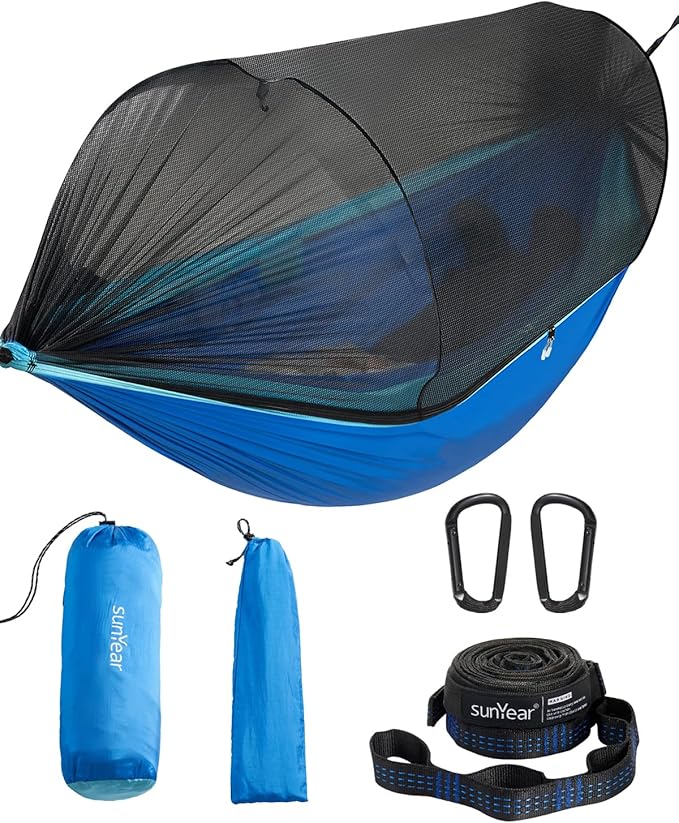 Sunyear Camping Hammock with Net - Double&ampSingle Hammock with House-Like Net- Easy Setup &amp Pack Lightweight &amp Portable Perfect for Hiking Backpacking Outdoor Sleeping