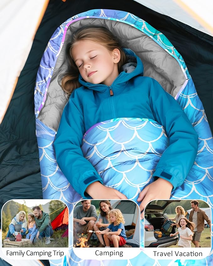 Sleeping Bags for Kids 3 Season Waterproof Sleeping Bag with Carry Bag for Camping Hiking Rainbow Unicorn