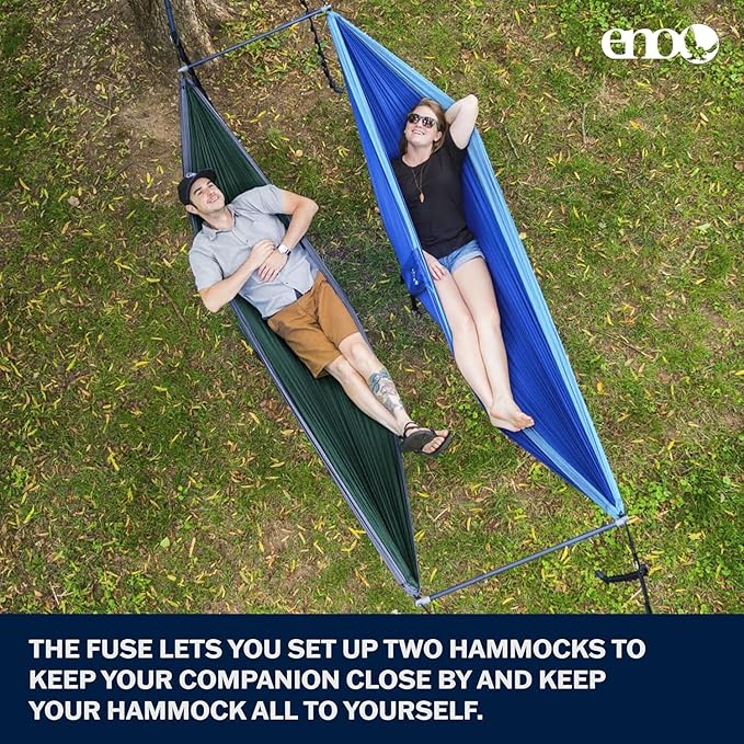 ENO Fuse Tandem Hammock System Colour Slate Lightwieght Fuse Spreader Bars Two Hammocks Side by Side Dac Grren Anodised Aluminium Alloy Eliminates Enviro Damage Weight 277 g