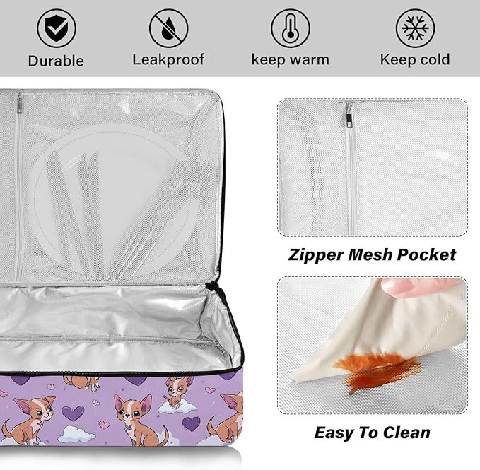 Casserole Carrier Pattern Dogs and HeartInsulated Casserole Carrier for Hot or Cold Food Thermal Lunch Tote for Potluck Parties Picnic Beach Fits 9 x 13 Inches Baking Dish