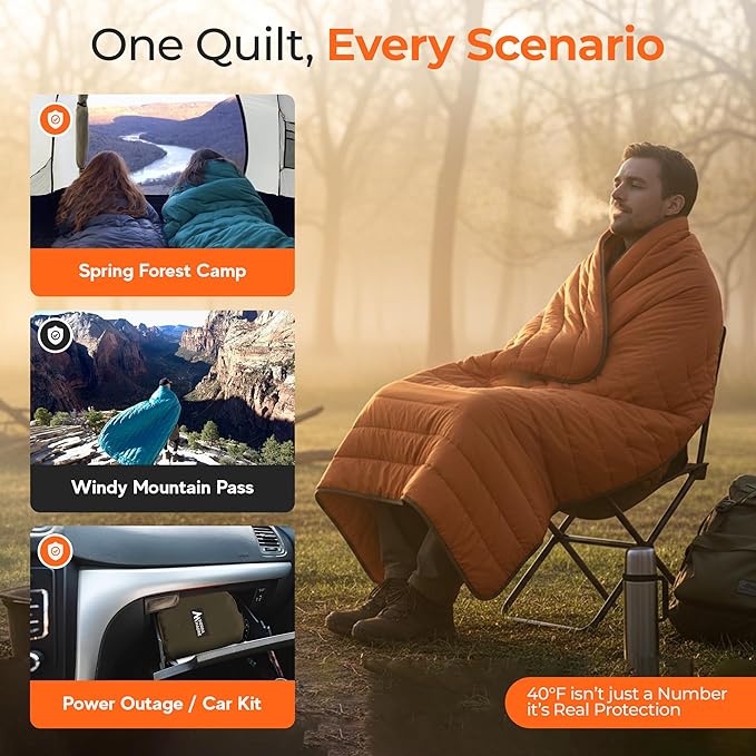Sierra Madre Puffle 40 °F 5‑in‑1 Camping Quilt – Ultra-Soft Outdoor Blanket Sleeping Bag Under/Top Quilt Poncho | Linkable Compact Adventure Gear
