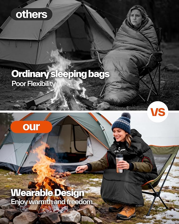 Sportneer Wearable Sleeping Bag for Adults &amp Kids – Walkable with Arm Zippers Warm Weather &amp Cold Waterproof Compact for Camping Stadiums Travel Backpacking &amp Car Use