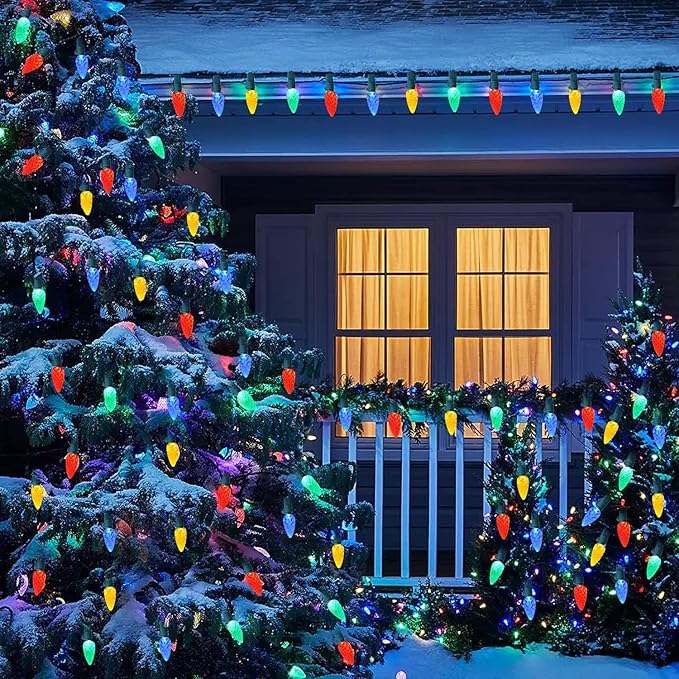 50 LED 21Ft C6 Solar Christmas Lights Outdoor 8 Modes C6 Strawberry String Lights Waterproof Outdoor Christmas Solar Lights for Xmas Tree Wreath Garland Decor
