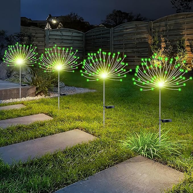 YOTOZU 4 PCS Solar Firework Light Outdoor Solar Garden Decorative Lights 120 LED Powered 40 Copper Wires String DIY Landscape Light for Walkway Pathway Backyard Decor Parties Perfect Gifts(Green)