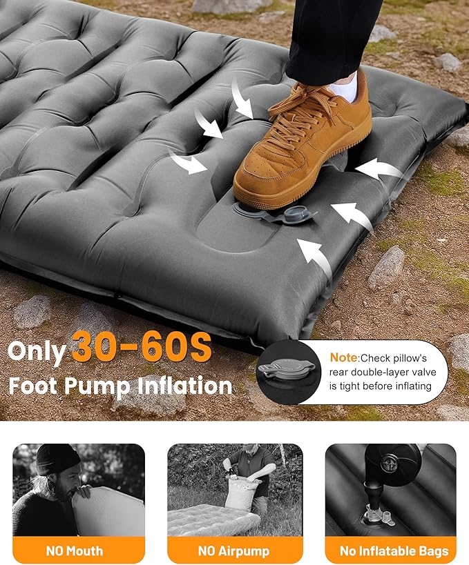 Camping Sleeping Pad5.9 Inch Thick Camping Mat with Built in Pillow and Foot PumpSelf Inflating Sleeping Pad for Camping Backpacking（Green