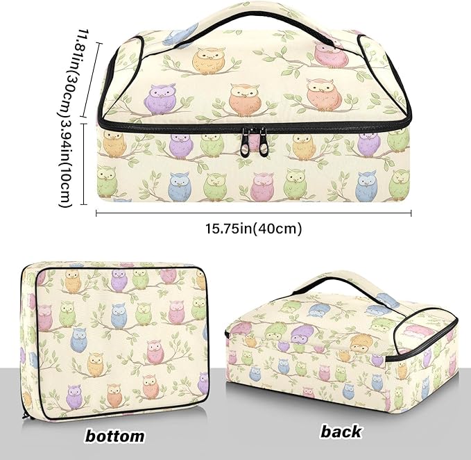 Casserole Carrier Cute Cartoon OwlsInsulated Casserole Carrier for Hot or Cold Food Thermal Lunch Tote for Potluck Parties Picnic Beach Fits 9 x 13 Inches Baking Dish