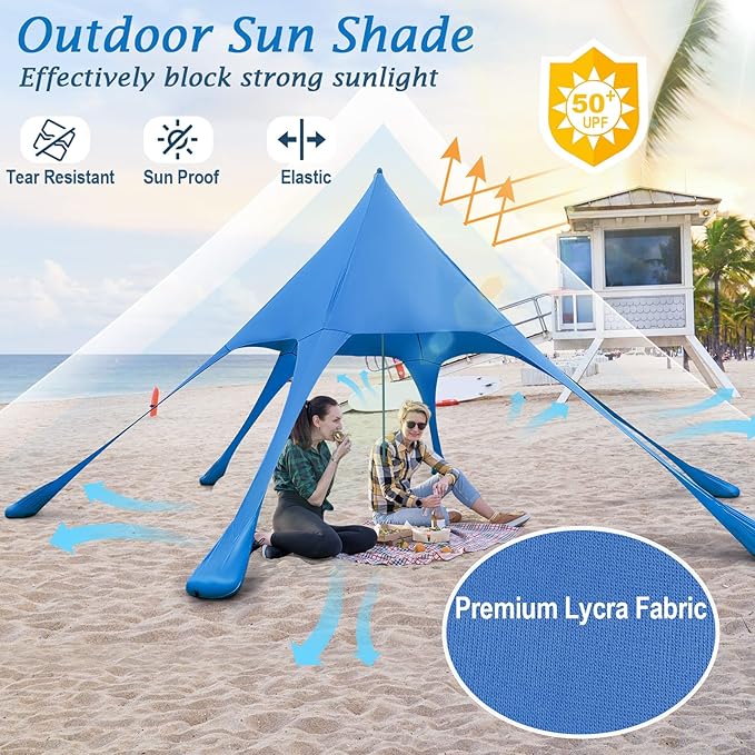 Goplus Beach Canopy 20 x 20 FT Beach Shade with UPF50+ Sun Protection Carrying Bag Sand Shovel Aluminum Pole 6 Ground Stake Portable Sun Shelter Outdoor Beach Tent for Backyard Camping Picnic