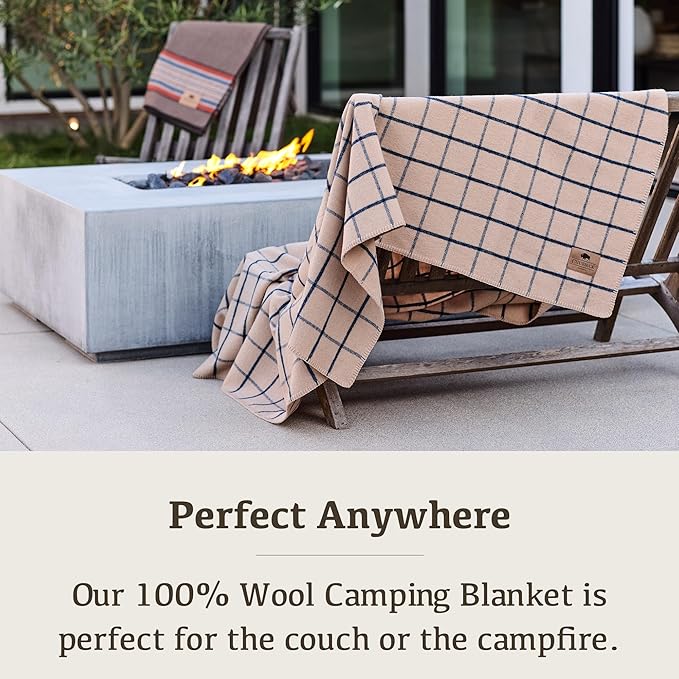 Chubbuck 100% Wool Blanket Camping (60 x 84) - Large Warm Blanket for Camping Emergency Outdoor Concerts and Home Use - Fire Retardant Soft and Warm Blankets for Winter (Scotch)