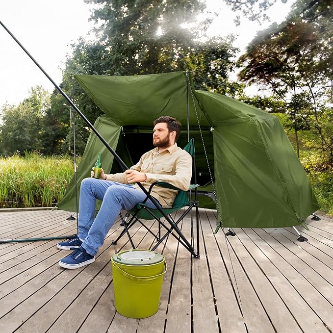 Large Outdoor Portable Sleeping CotPortable Lightweight Folding Camping Cot TentElevated Camping Bed TentFolding Outdoor Travel Cotwith Carry Bagfor Patio Hiking Picnic Travel (Army Green)