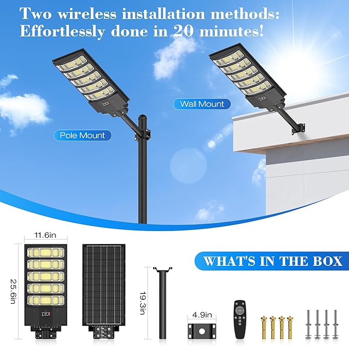 10000W Solar Street Lights Outdoor Super Bright Solar Lights Outdoor Waterproof with Motion Sensor IP66 Solar Flood Security Lights with Remote Control for Yard Driveway Parking LotStadium