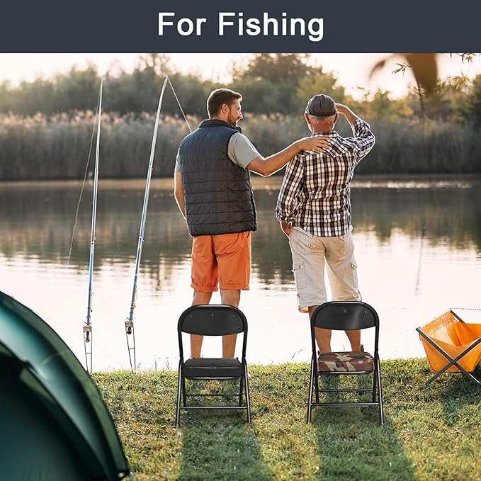 Mini Padded Folding Chairs Garage Stool Portable Camping Chair with Cushion Lightweight Lawn Chair for Outdoor Sports Events Patio Fishing Hiking Hunting Picnic Beach (Black 2 Pack)