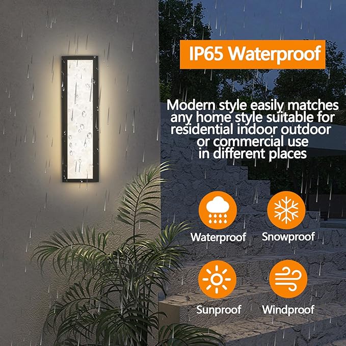 Outdoor Wall LightLED 26W Modern Exterior Lighting Fixture with Resin Shade24.8in Rectangle Waterproof Porch Sconce IP65 for GarageFront DoorPatio