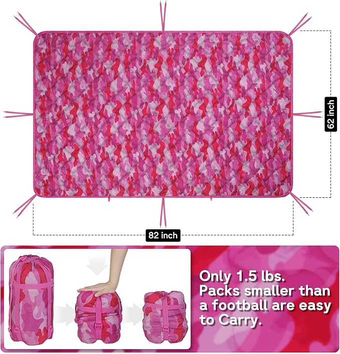 Mirzoyan Woobie Blanket Military Poncho Liner Camo Insulated Camping Woobie Blanket for Outdoor Hiking (Pink with Zipper)