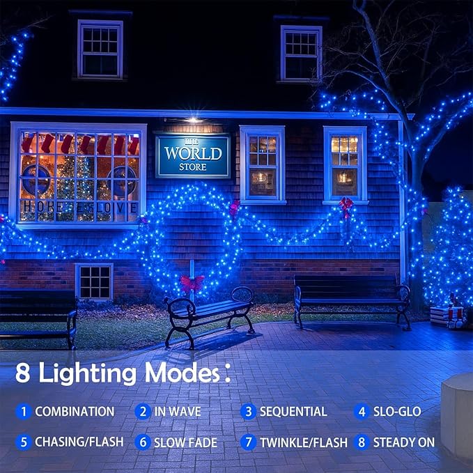 Extra-Long 144FT Solar String Lights for Outside 2 Pack 400LED Solar Fairy Lights Outdoor Waterproof Copper Wire with 8 Modes Solar Twinkle Lights for Tree Garden Party Patio Xmas Decor (Blue)