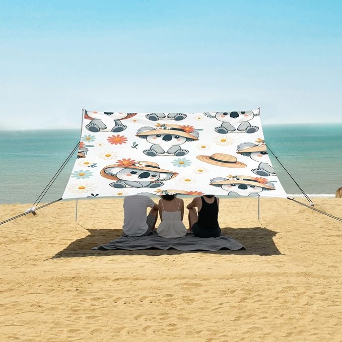 Cute Koala Wearing A Hat Camping Sun Shelter Beach Tent Portable Beach Sun Shade Outdoor Canopy for Camping Trips Fishing Picnic