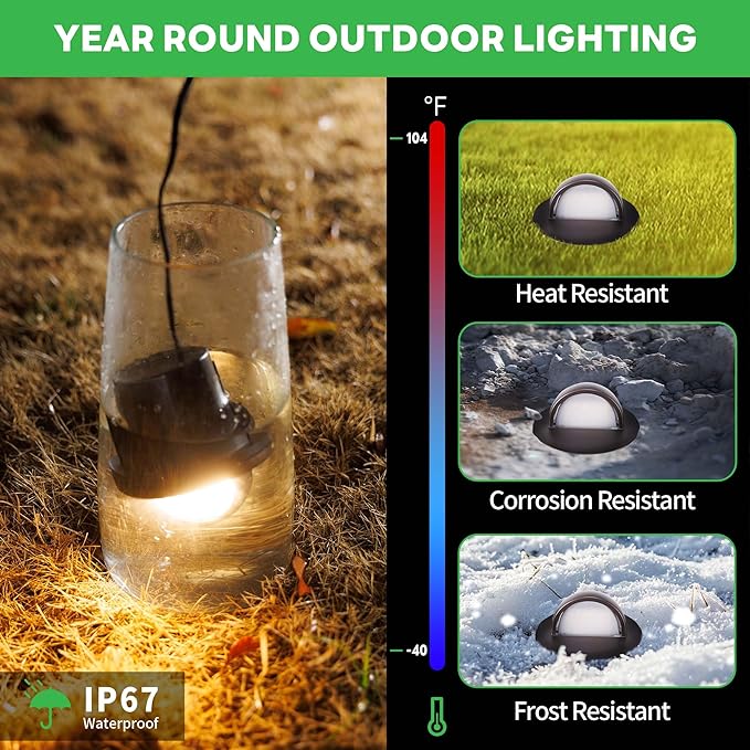 Low Voltage 3000K Ground Well Lights 8 Pack 6W 420LM LED 12V In-Ground Landscape Lights IP67 Waterproof Aluminum Oil-Rubbed Bronze Single-Side Lighting for Backyard Wall