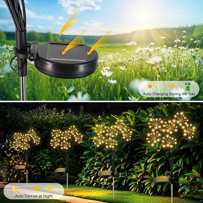 Solar Garden Lights 6 Pack Waterproof Swaying Starburst Light Solar Outdoor Lights for Yard Patio Walkway Pathway Party Wedding Decoration Unique Gifts for Women Warm White