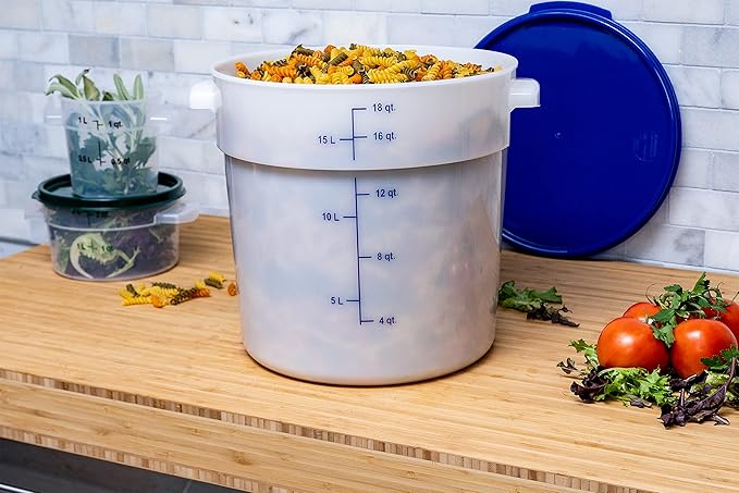 Carlisle FoodService Products Storplus Round Food Storage Container with Stackable Design for Catering Buffets Restaurants Polyethylene (Pe) 18 Quart White