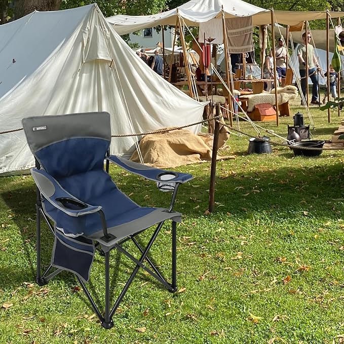 CAMPHILL Oversized Portable Camping Chairs Collapsible Outdoor Chairs with Pocket and Cup Holders Carry Bag for CampingTailgatesBeachand Sports