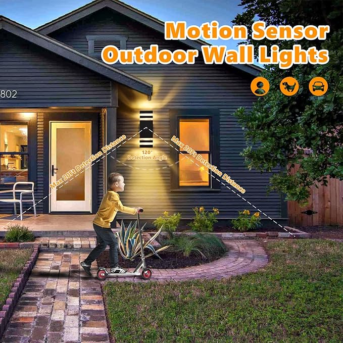 DASTOR Motion Sensor Outdoor Wall Lights 2 Pack Dusk to Dawn Outdoor Lighting 2-Layer Exterior Porch Light Fixtures Up and Down Outside Lights for House Garage