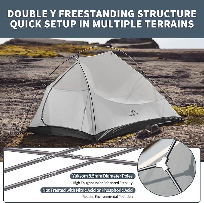 Naturehike Cloud-Up 2 Person Tent Lightweight Backpacking Tent with Footprint - Free Standing Ultralight Camping Hiking Backpack Tents Two Person Tent