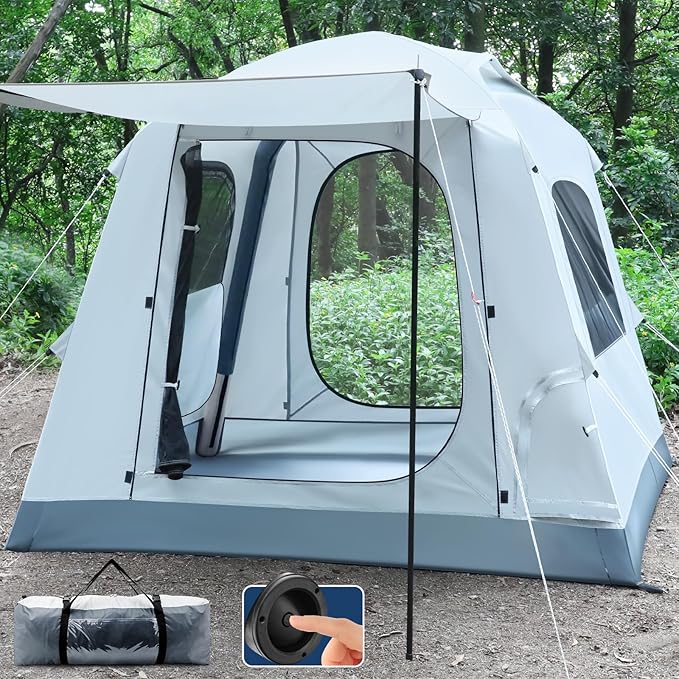 Quick Setup TentAutomatic Inflatable Camping TentEasy Set up 3-4 Person Glamping Outdoor 4 Season Air Blow Up Tents Rainfly &amp Windproof Portable